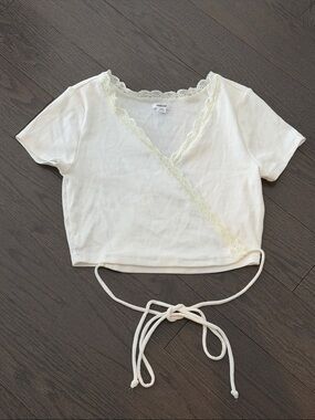 Garage white ribbed crop top Small